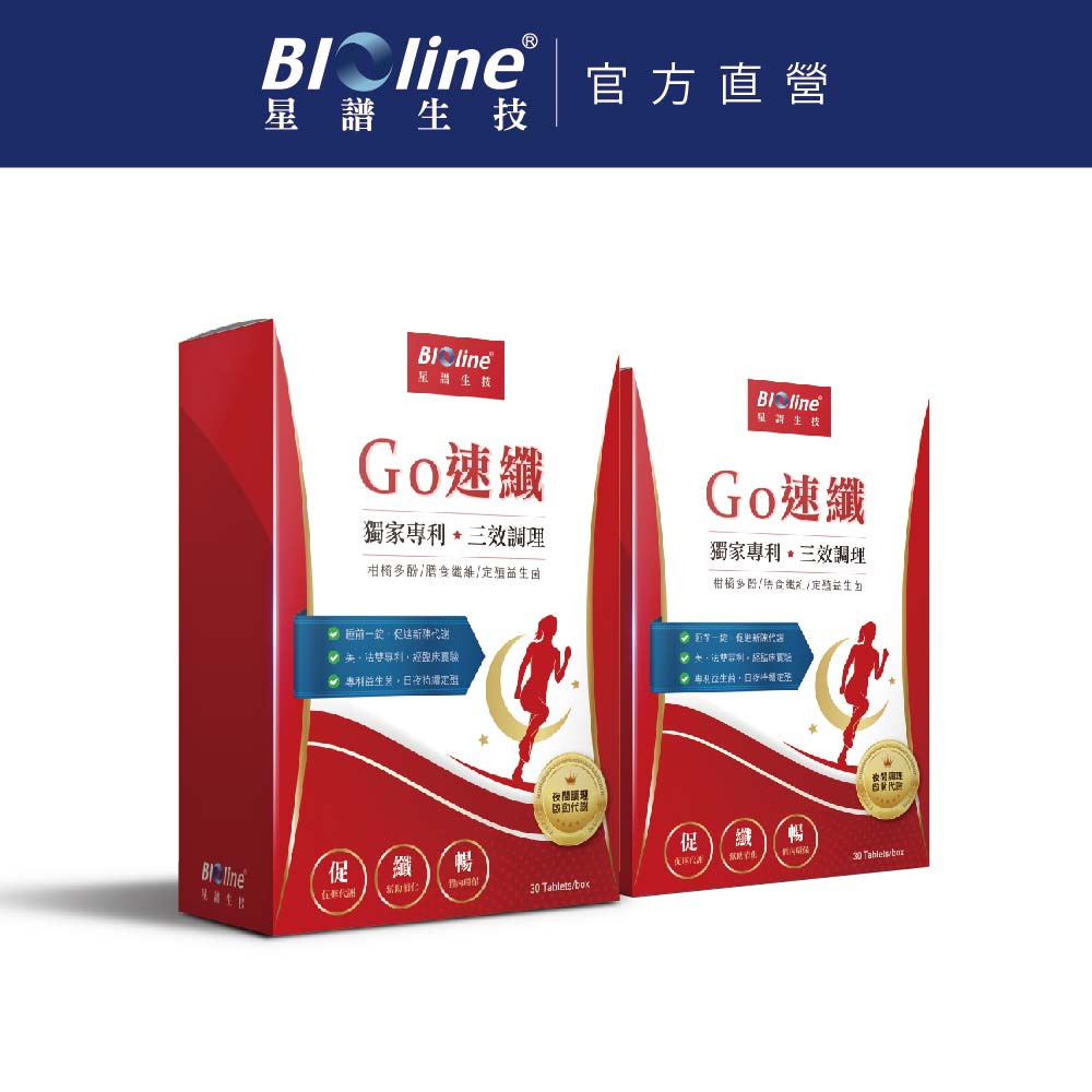 BIOline 星譜生技 GO速纖|全新穩控加速代謝錠(30顆/盒)〔添加:檸檬多酚、植萃酵素、膳食纖維、定殖益生菌、黑胡椒鹼〕