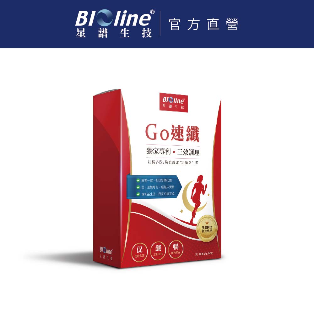 BIOline 星譜生技 GO速纖|全新穩控加速代謝錠(30顆/盒)〔添加:檸檬多酚、植萃酵素、膳食纖維、定殖益生菌、黑胡椒鹼〕