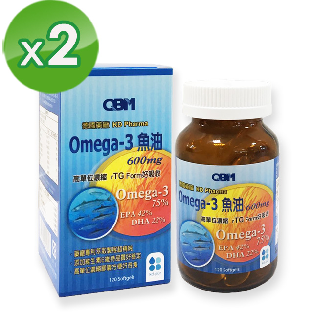 QBM 高單位Omega3專利魚油二入組(120顆X2瓶)