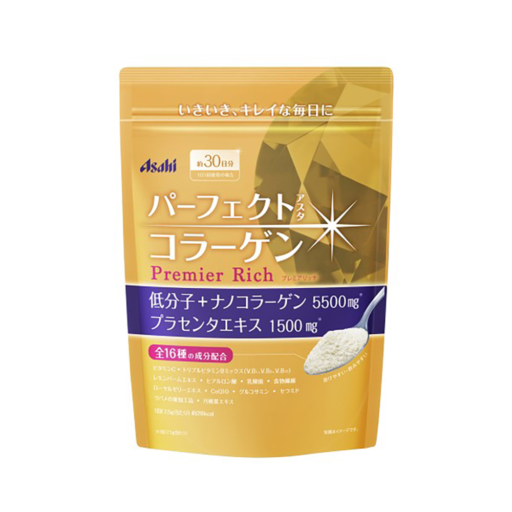 【日本 Asahi】膠原蛋白+玻尿酸Q10粉補充包-黃金尊爵版228g(30日份/包)x3包