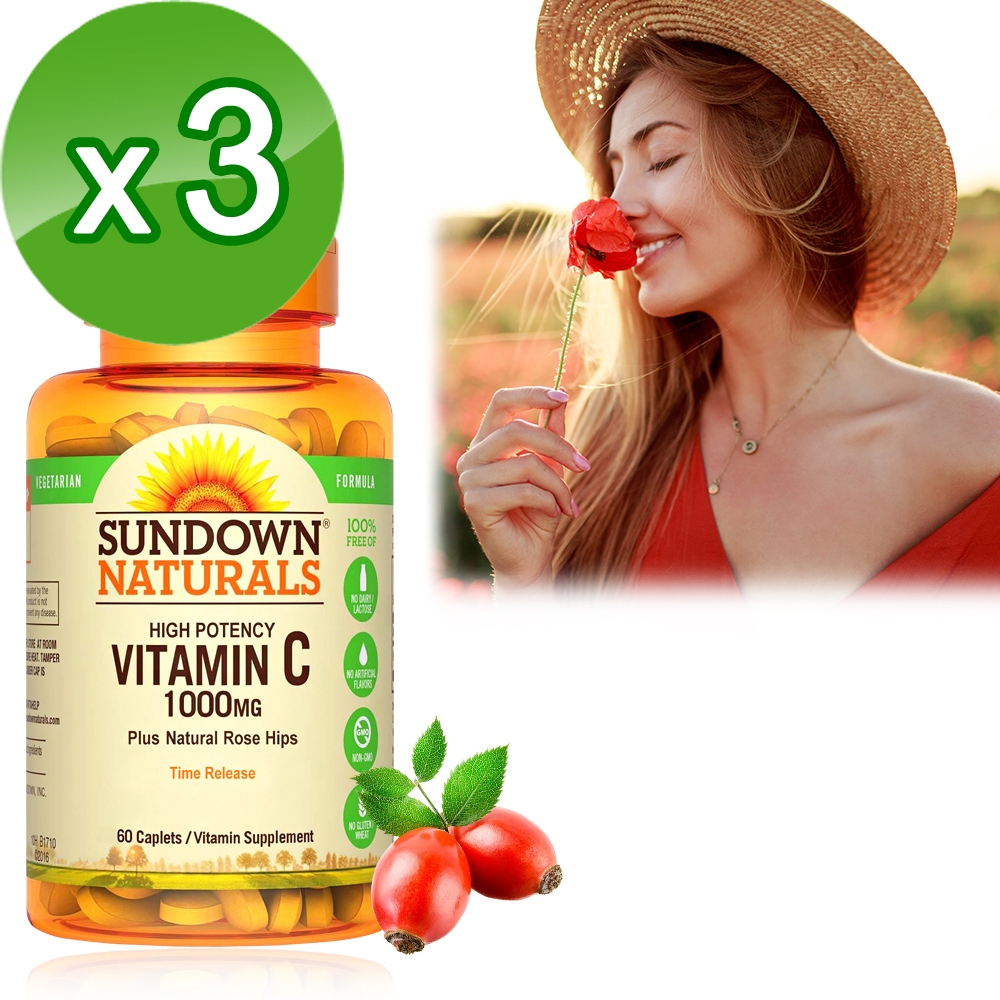 Sundown日落恩賜 緩釋型C 1000MG Plus玫瑰果錠(60錠x3瓶)組
