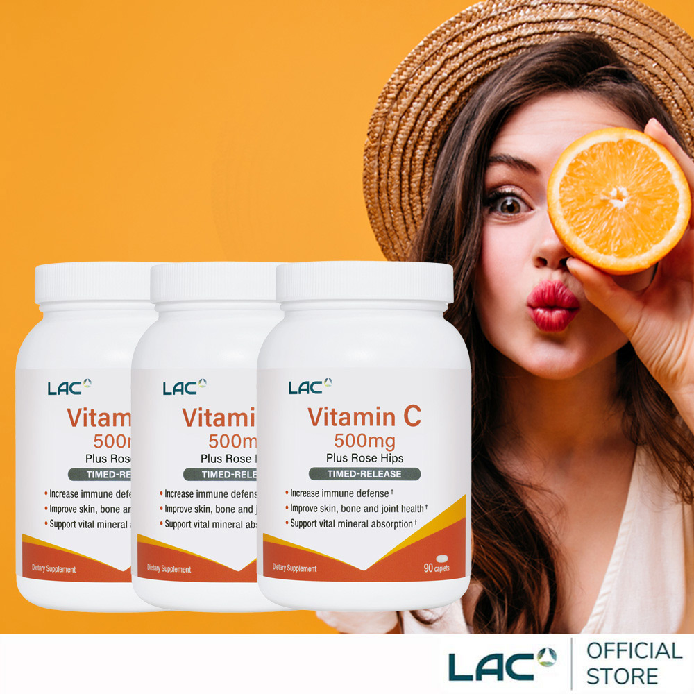 LAC 利維喜 緩釋C500食品錠(90錠/瓶)x3入組 (保護力/維他命C/天然玫瑰果/素食可)