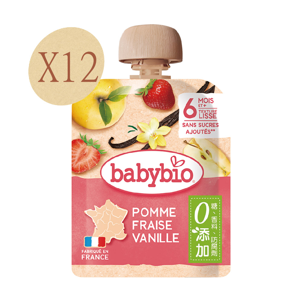 Babybio 【法國】生機蘋果草莓纖果泥90gX12《 專業嬰幼兒副食品》（其他規格）