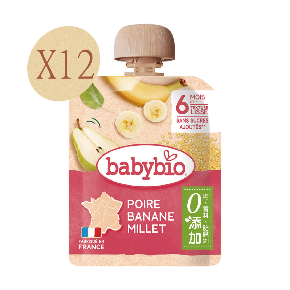 Babybio 【法國】生機洋梨小米纖果泥90gX12《 專業嬰幼兒副食品》