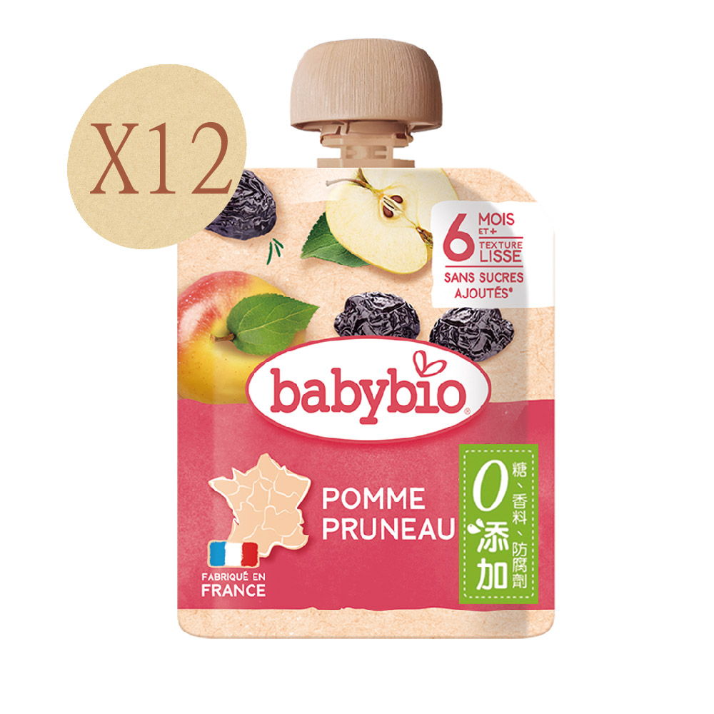 Babybio 【法國】生機蘋果黑棗纖果泥90gX12《 專業嬰幼兒副食品》
