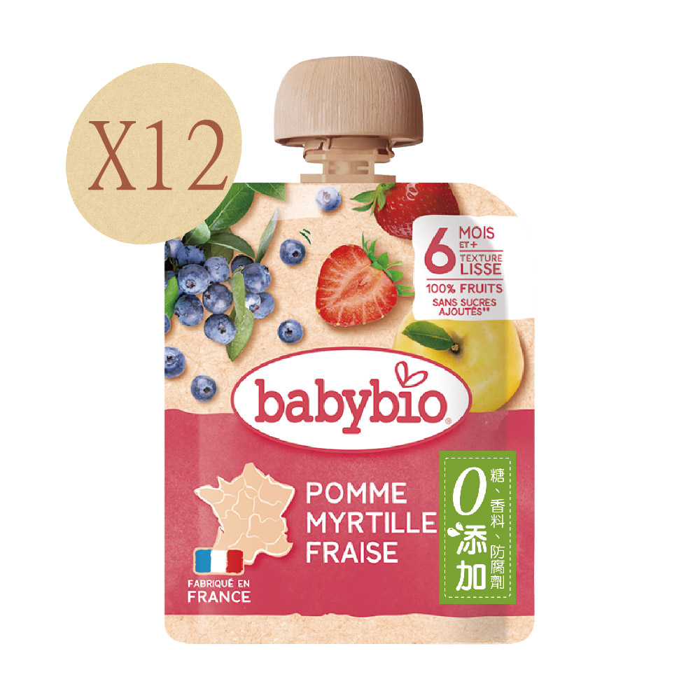 Babybio 【法國】生機蘋果藍莓草莓纖果泥90gX12《 專業嬰幼兒副食品》（其他規格）