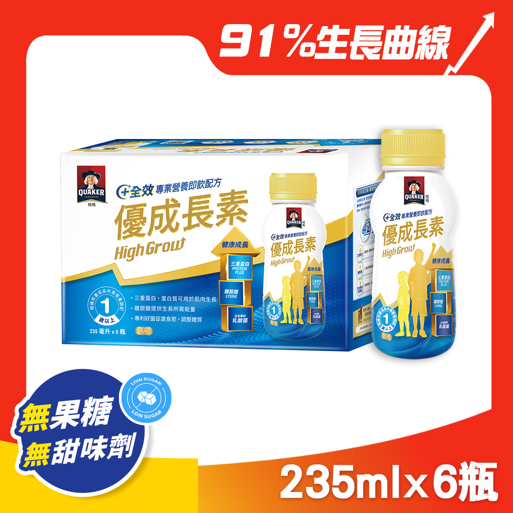 Quaker 桂格 優成長素即飲配方235ml*6瓶/盒(低糖)生長曲線攀升 (到期日: 2026/03/17)