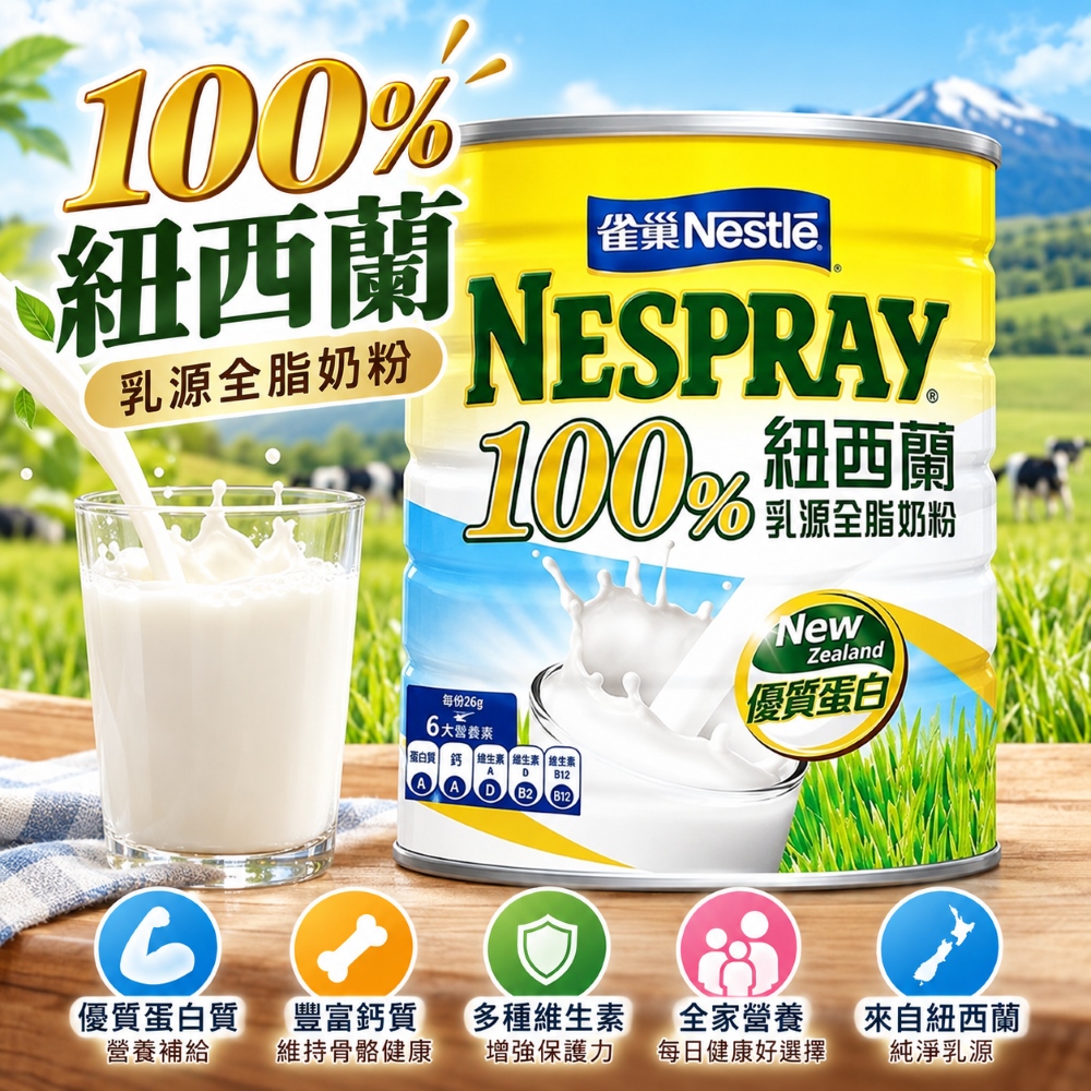 Nestle 雀巢 100%紐西蘭乳源全脂奶粉x1入(2.1kg/罐)
