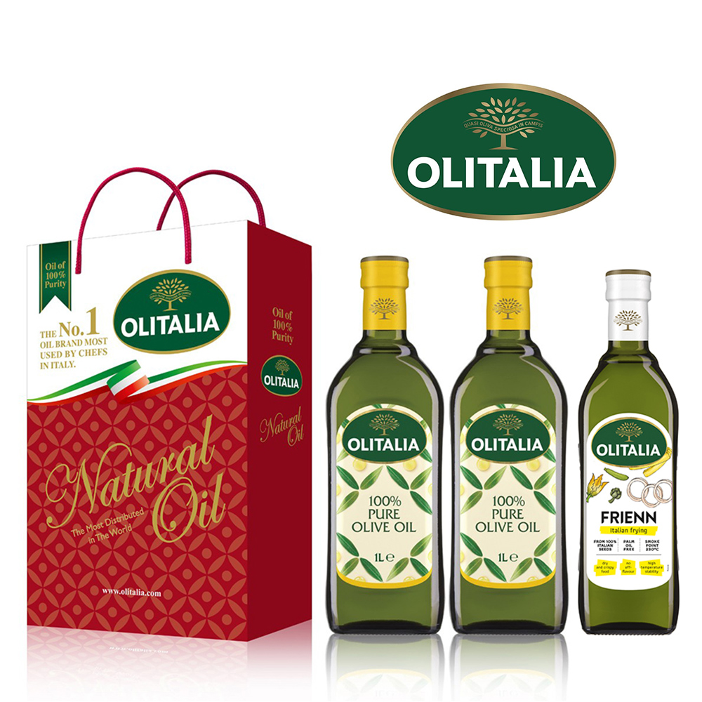 Olitalia 奧利塔 純橄欖油禮盒組(1000mlx2瓶)+高溫專用葵花油750mlx1瓶