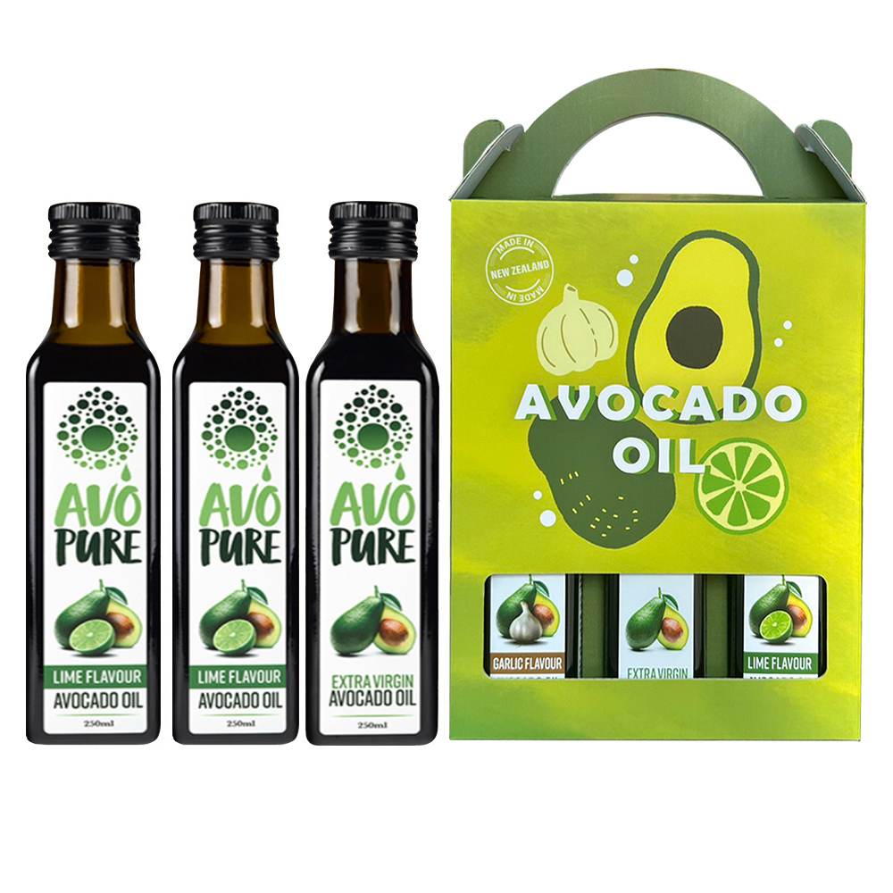 紐西蘭 AVOPURE特級初榨冷壓酪梨油-萊姆風味x2瓶+100%特級冷壓酪梨油x1瓶(250ml/瓶x3瓶-禮盒組)
