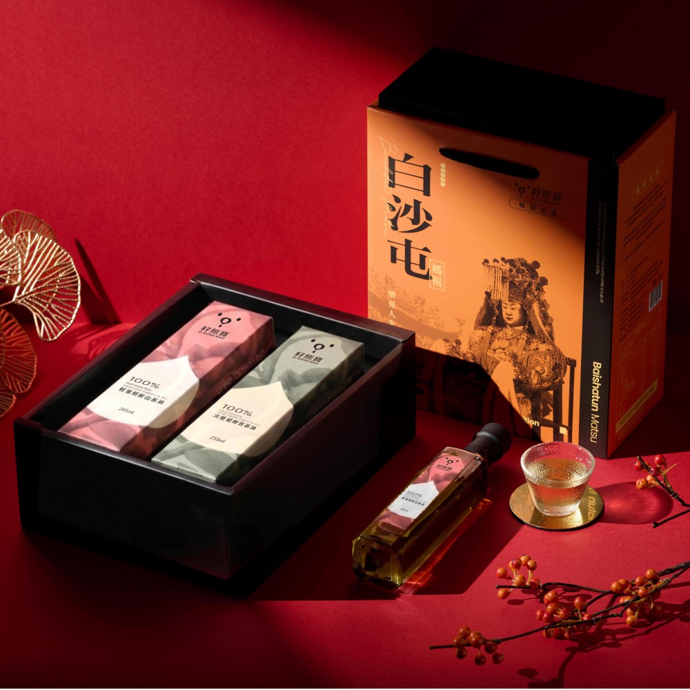 籽熊寶 白沙屯媽祖 媽保安康聯名禮盒(鮮果鮮榨山茶油245ml+冷壓初榨苦茶油250ml)