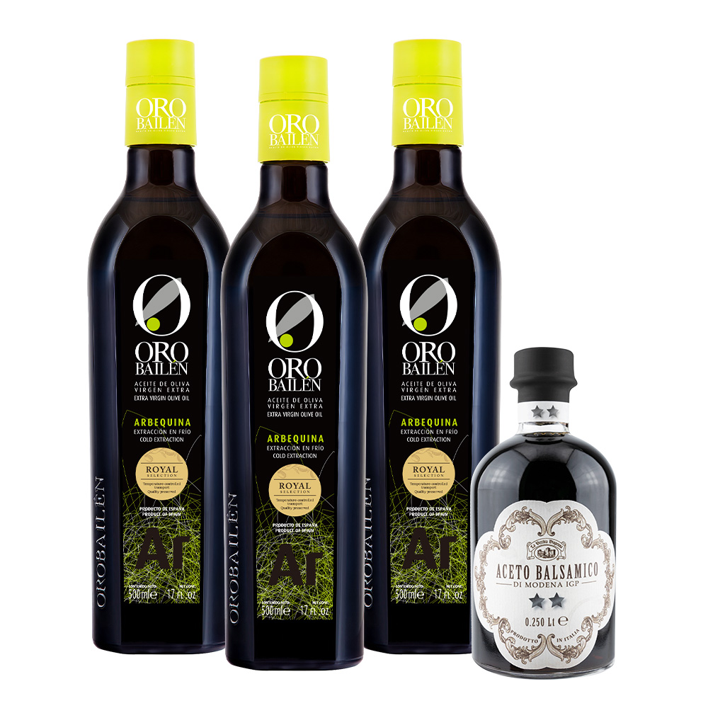 Oro Bailen 皇嘉 Arbequina特級冷壓初榨橄欖油500mlx3+典釀 雙星巴薩米克醋250ml