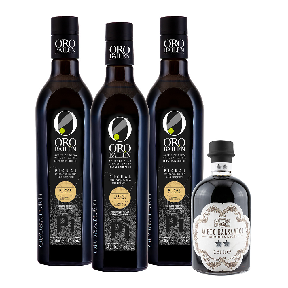Oro Bailen 皇嘉 Picual特級冷壓初榨橄欖油500mlx3+典釀 雙星巴薩米克醋250ml