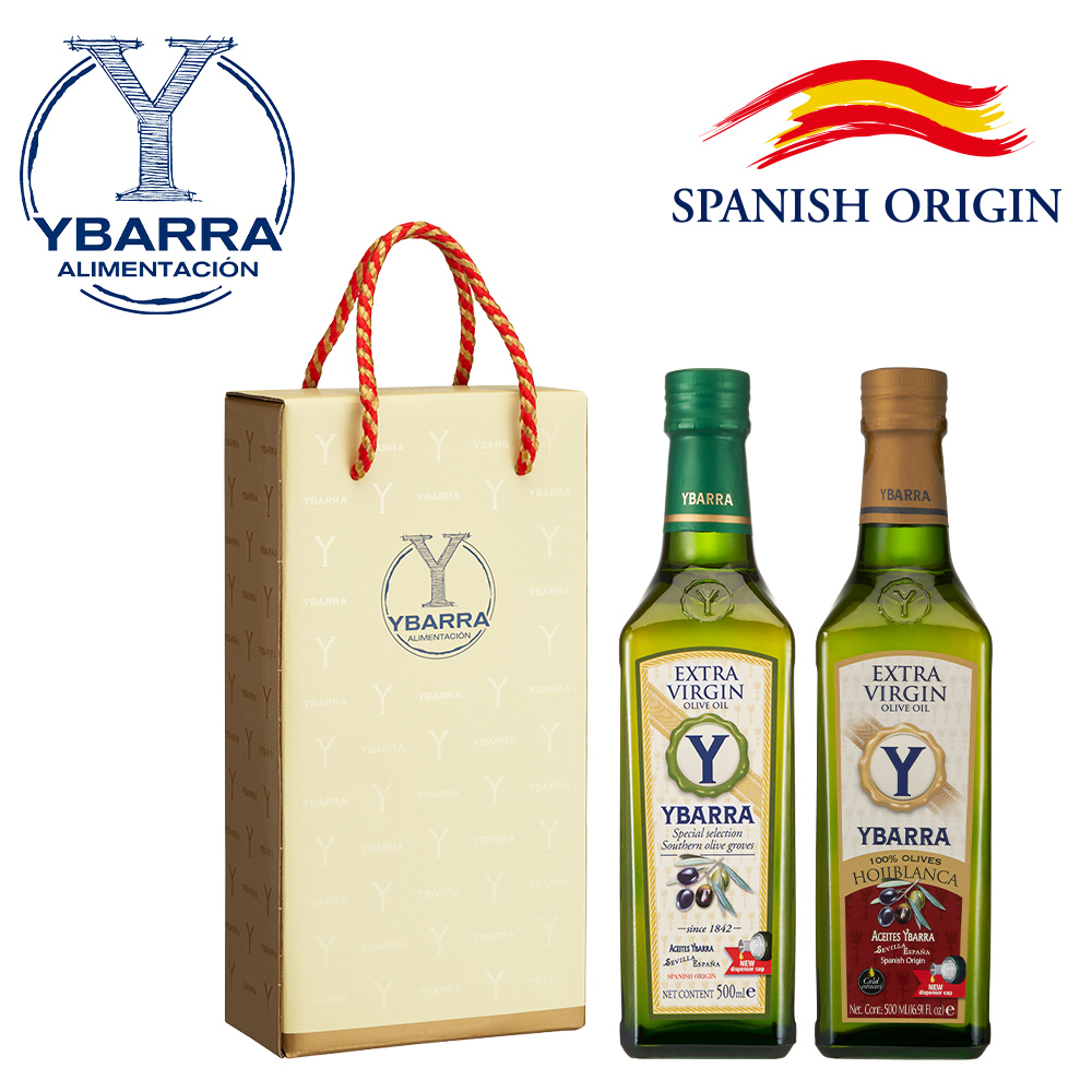 YBARRA 益百萊 西班牙 特級冷壓初榨+特級初榨橄欖油 單一品種HOJIBLANCA (500ml2入)禮盒組