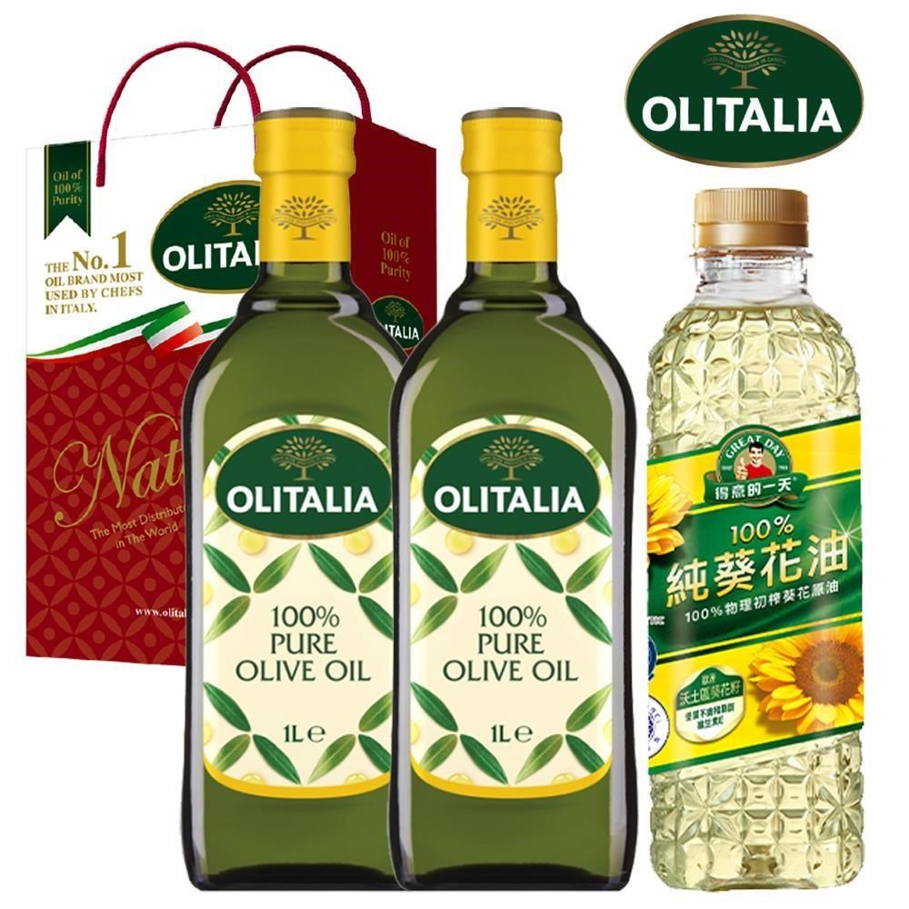 Olitalia 奧利塔 Olitalia奧利塔獨家橄欖油1000ml禮盒1組 (2罐/組)+得意的一天葵花油1罐