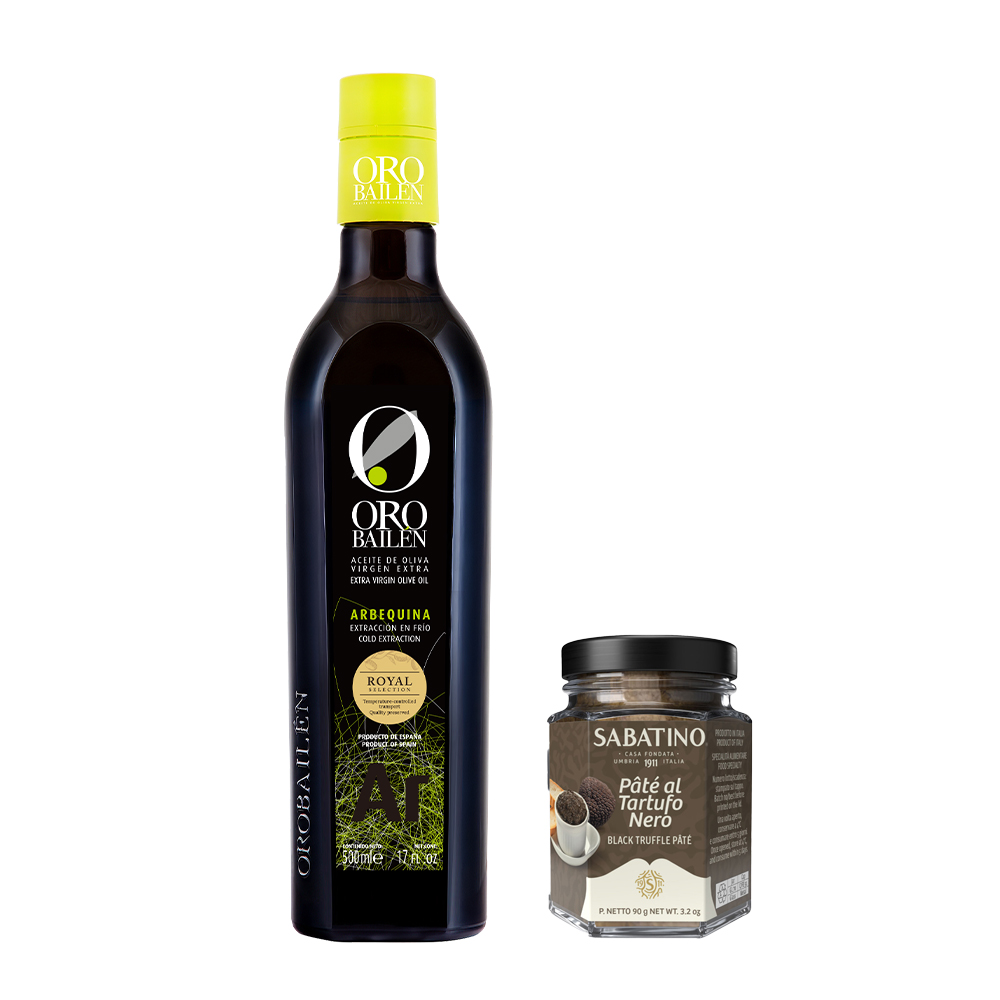 Oro Bailen 皇嘉 Arbequina特級冷壓初榨橄欖油500ml + Sabatino 義大利黑松露醬Pate 8% 90g