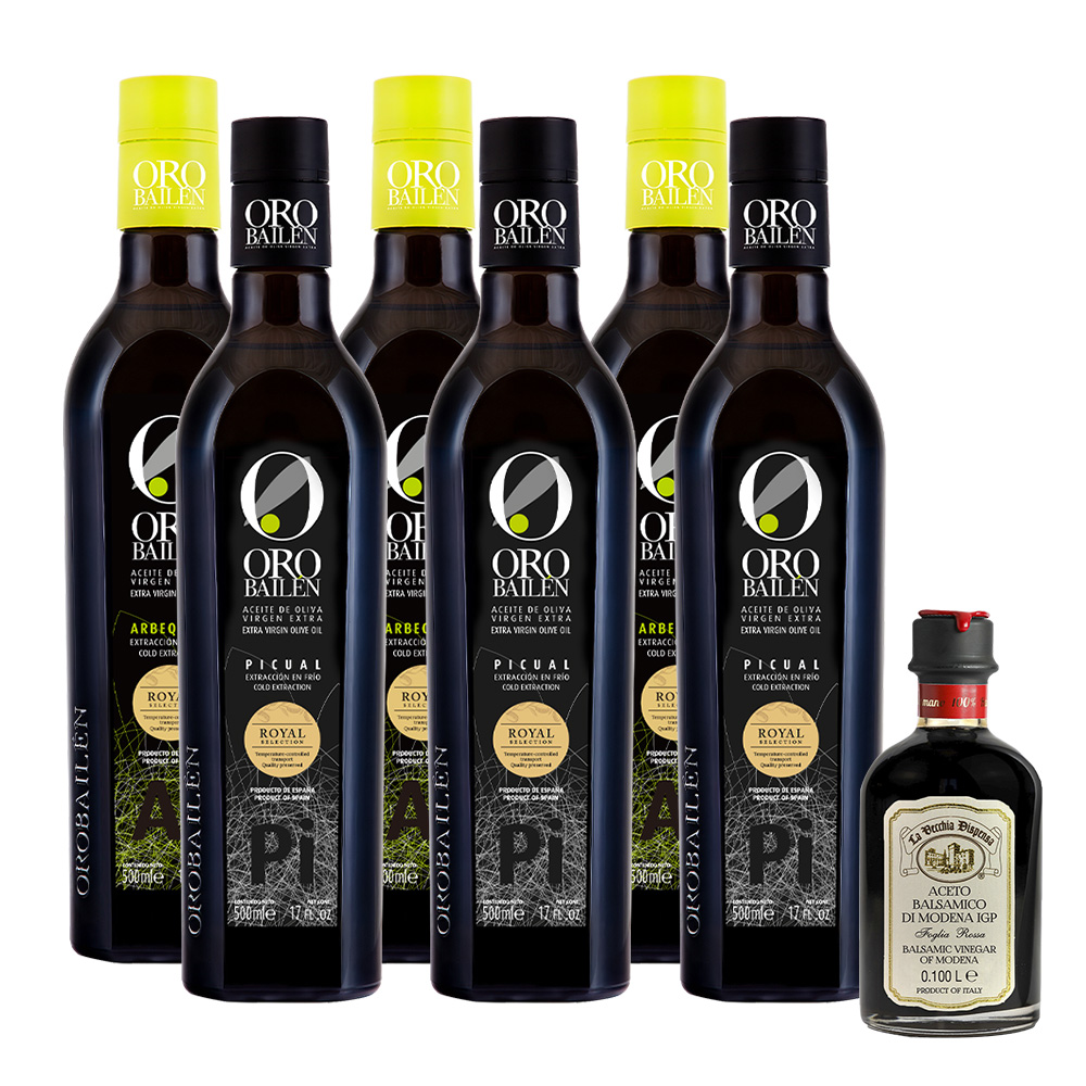 Oro Bailen 皇嘉 特級冷壓初榨橄欖油 皇家級500mlx6+典釀巴薩米克醋三年100ml