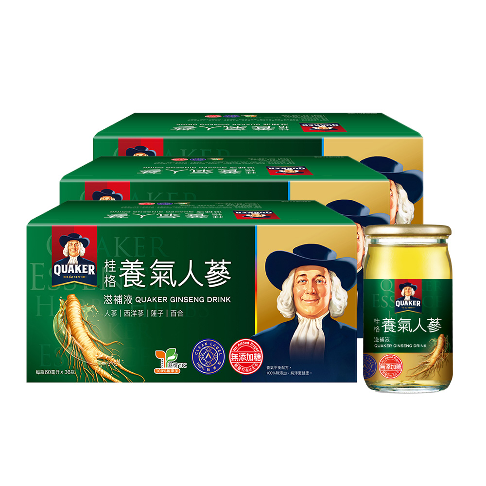 Quaker 桂格 無糖養氣人蔘 60ml×36入x3盒
