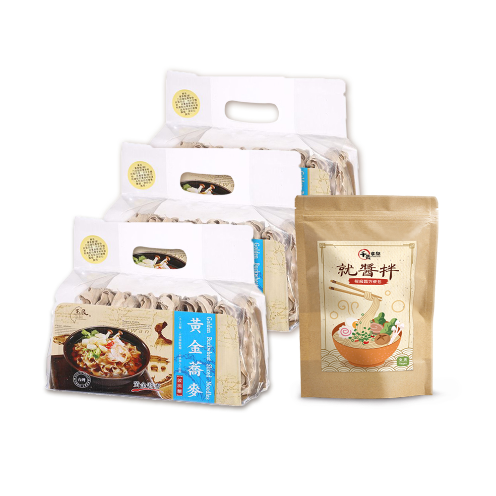 玉民 黃金蕎麥麵醬組合(波浪麵×3+椒麻方便包)