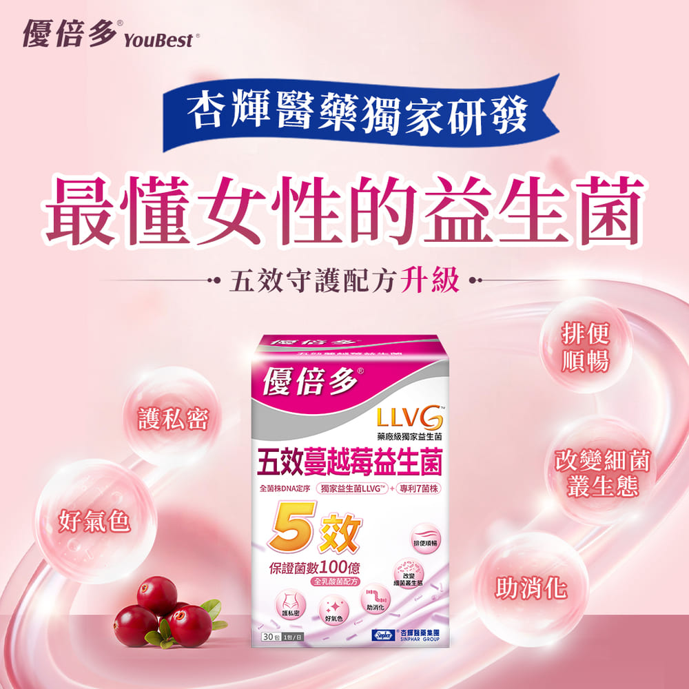 杏輝醫藥 【優倍多YouBest】五效蔓越莓益生菌 2g*30包/盒