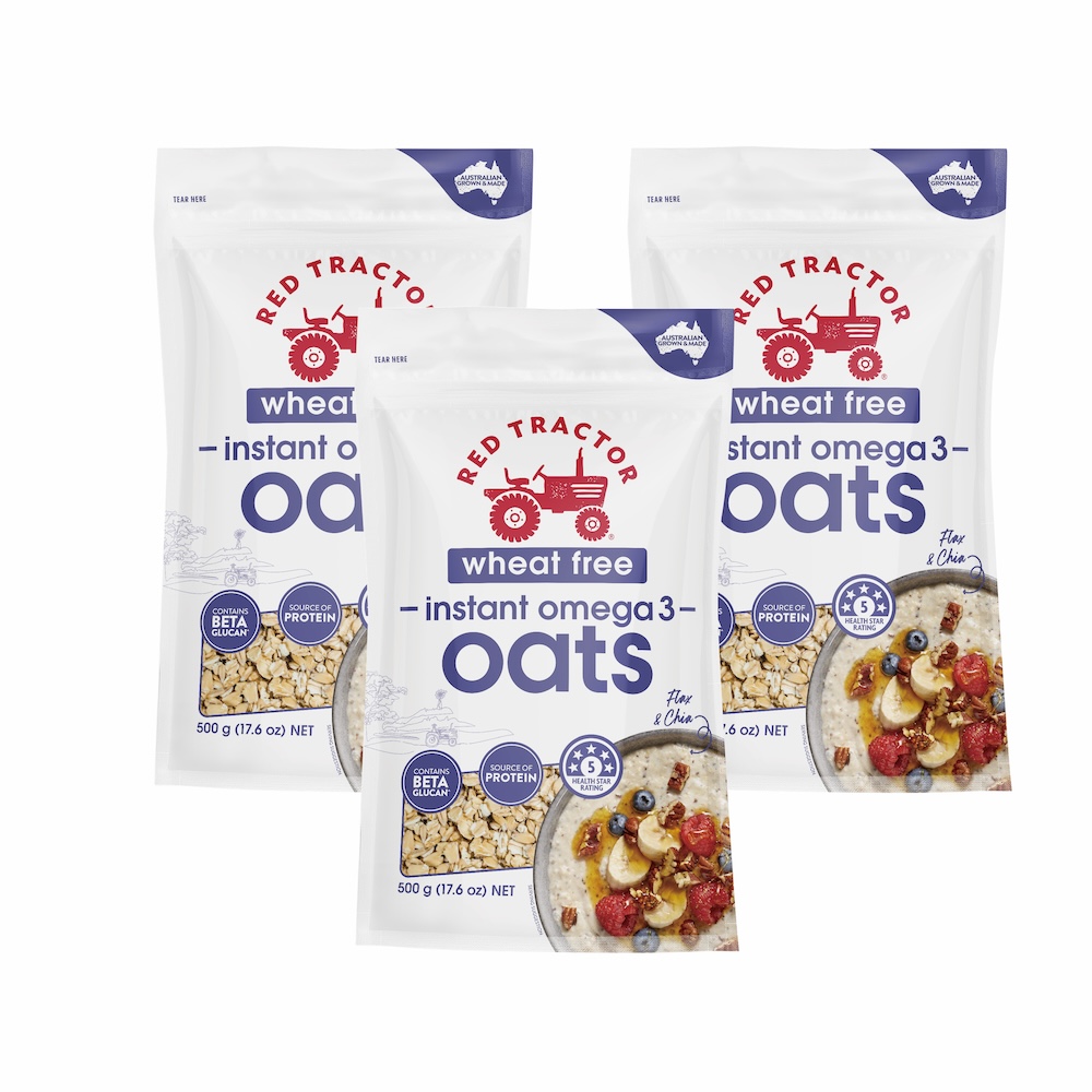 Red Tractor 紅色拖拉機 奇亞籽& 亞麻籽Omega 3 燕麥片( WHEAT FREE無小麥)(500gx3包/組)