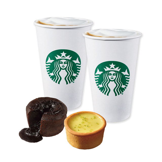 STARBUCKS 星巴克 雙人組合 2杯大杯那堤+經典檸檬塔+法式岩漿巧克力蛋糕(原價495元)