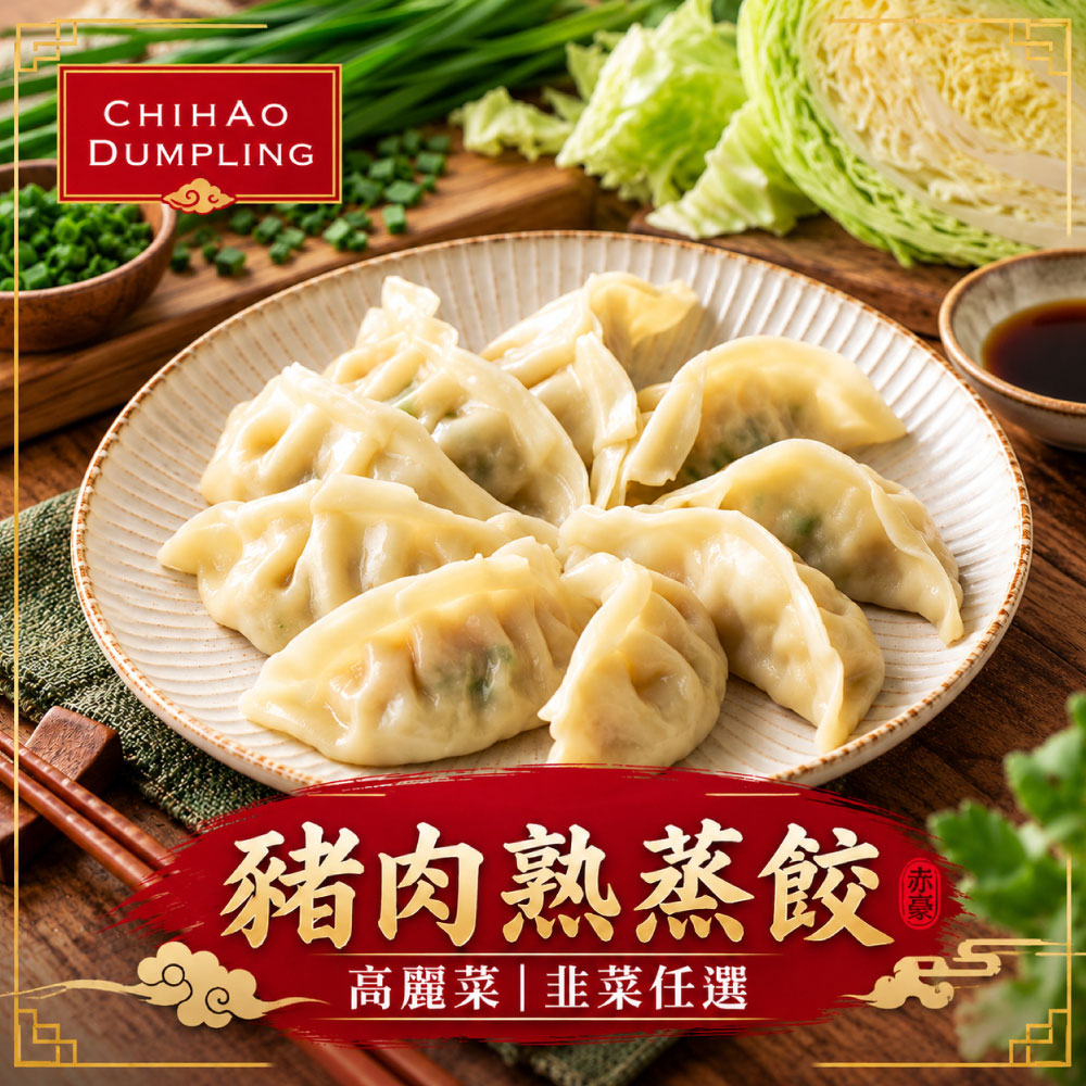 【赤豪家庭私廚】冷凍韭菜/高麗菜豬肉熟蒸餃任選8包(850g±10%/包/約50顆)