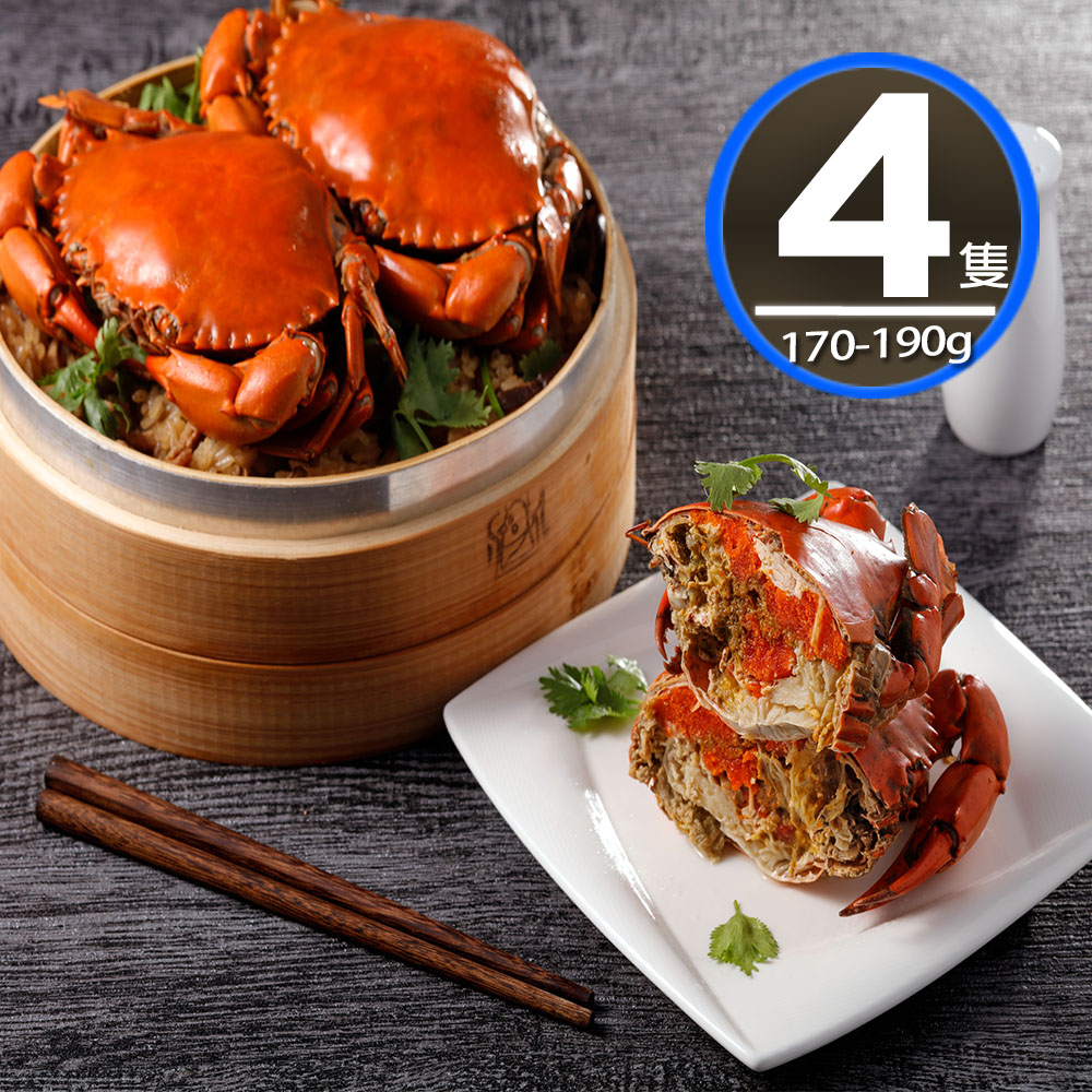 華得水產 熟凍爆蛋紅蟳4隻(170-190g)