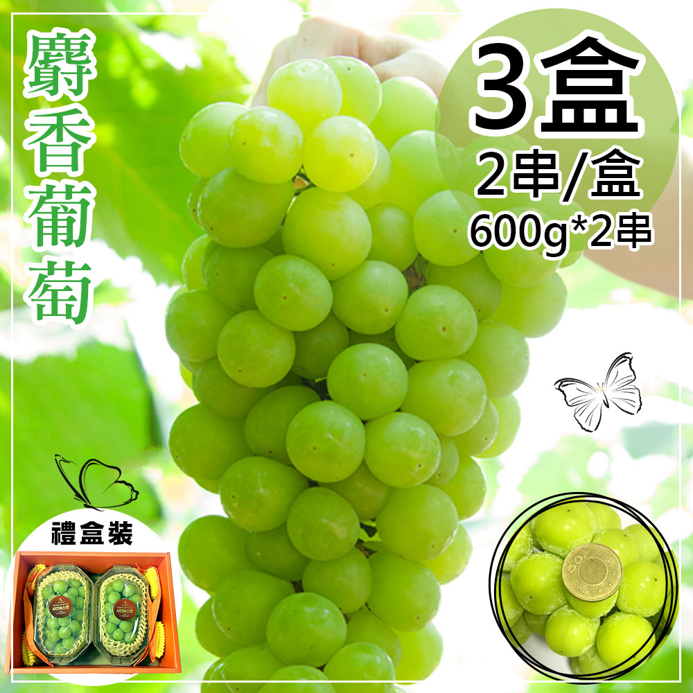 一等鮮 韓國麝香葡萄禮盒3盒(600gx2串/盒)