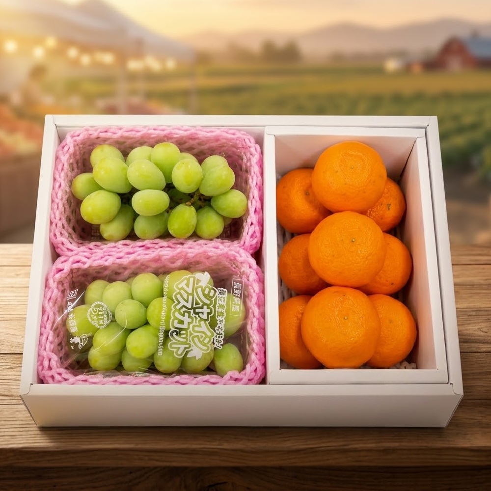 RealShop 真食材本舖 日本麝香葡萄700g+日本蜜柑1kg 共約1.7kg提袋型禮盒(御品禮盒G)