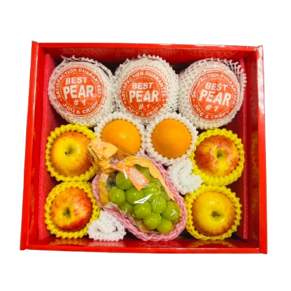 RealShop 真食材本舖 韓國梨3顆+紐西蘭富士4顆+柑橘2顆+日本麝香1串 共約3kg禮盒(御品禮盒K)