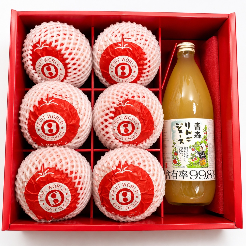 RealShop 真食材本舖 韓國梨6顆+青森蘋果汁1罐 共約5kg禮盒(御品禮盒D 中秋禮盒 水果禮盒)