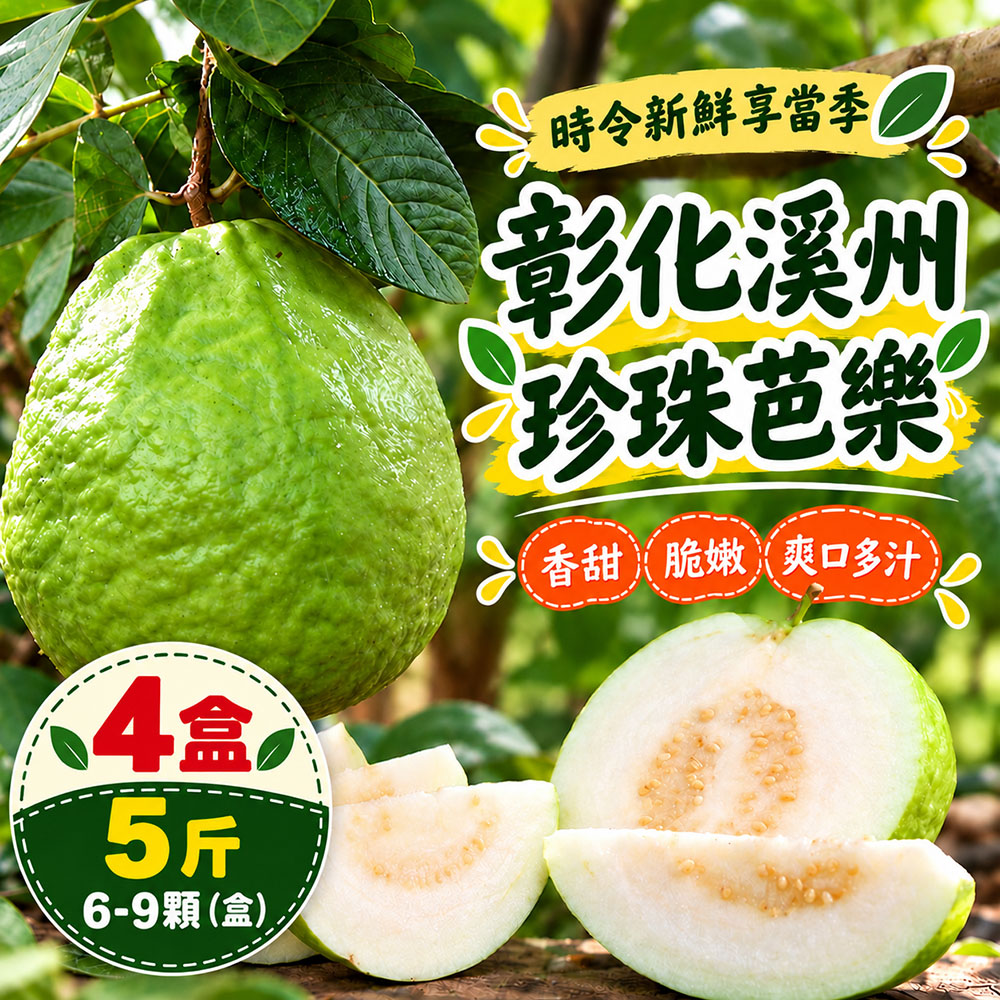 初品果 彰化溪州珍珠芭樂禮盒5斤6-10顆x4盒