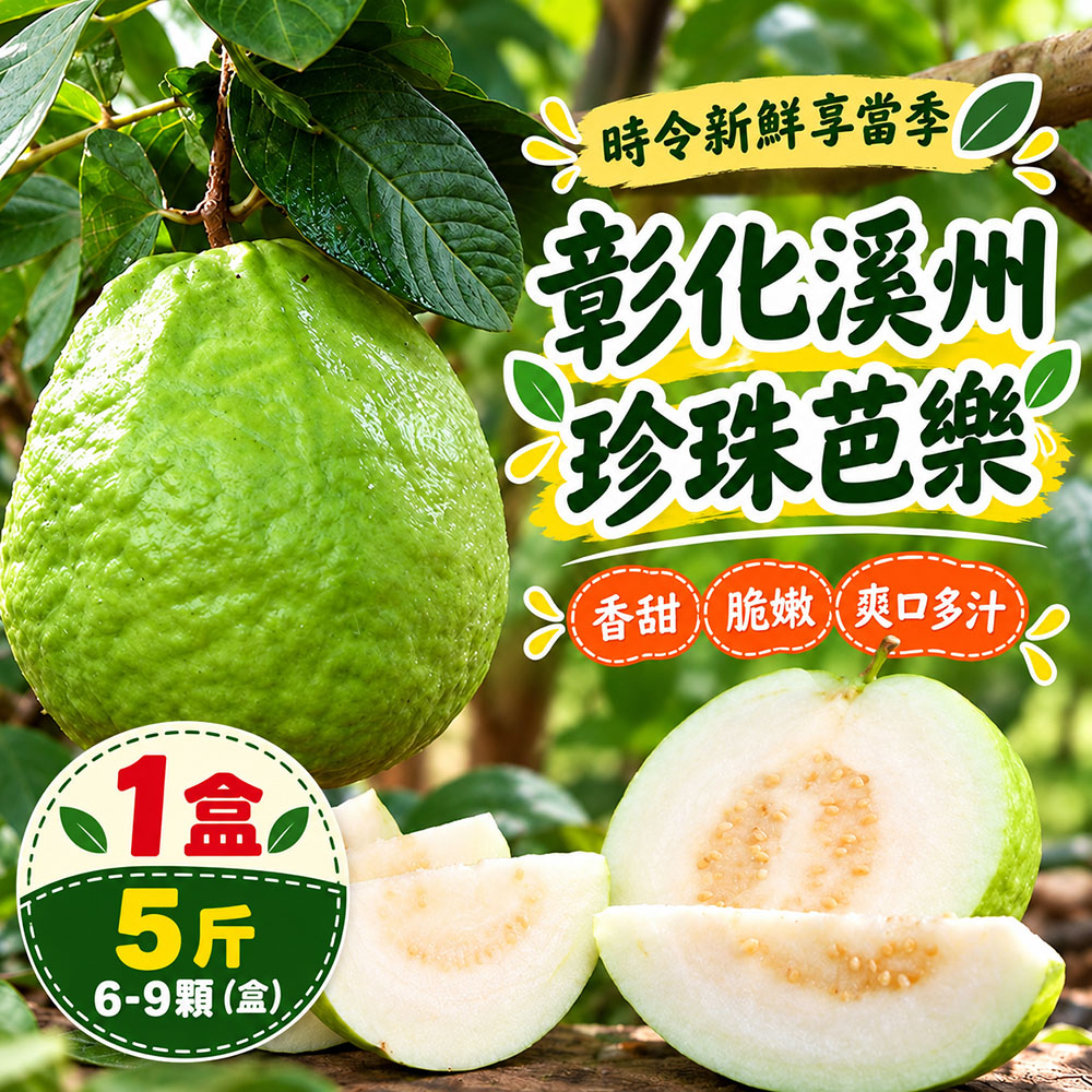 初品果 彰化溪州珍珠芭樂禮盒5斤6-10顆x1盒