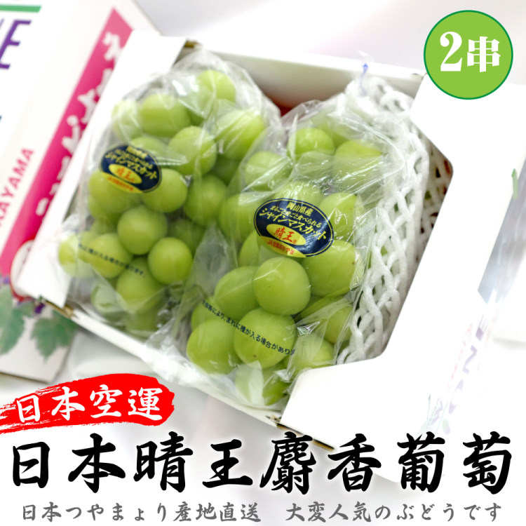 WANG蔬果 日本岡山晴王麝香葡萄_大串(2房禮盒_600~700g/串)