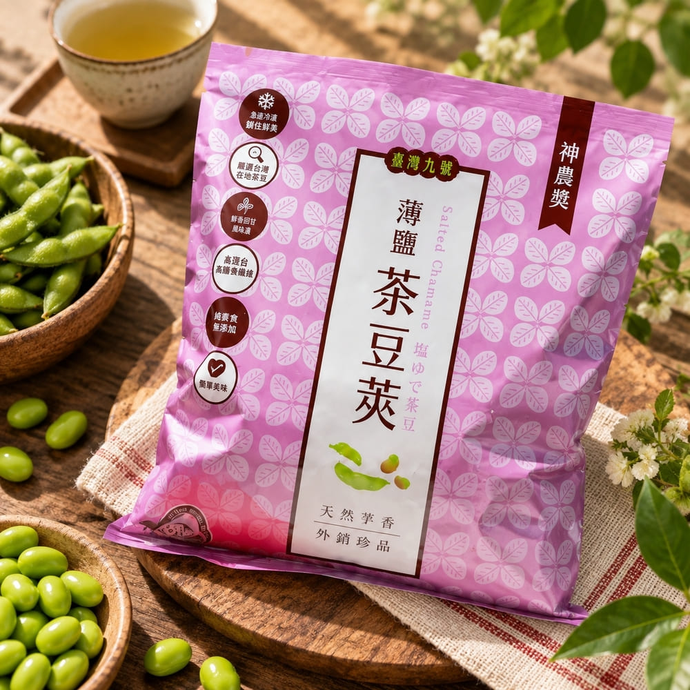 【台灣九號】薄鹽茶豆莢x3(冷凍茶豆 即食毛豆 下酒菜 涼拌小菜 健康點心 冷凍蔬菜)