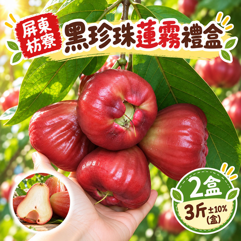 初品果 屏東枋寮黑珍珠蓮霧禮盒3斤x2盒