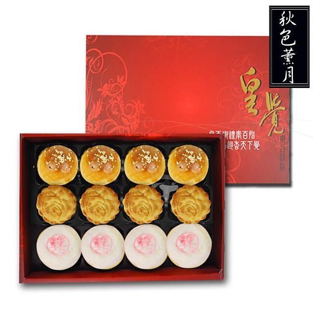 皇覺 預購-中秋臻品系列-秋色薰月12入(綠豆椪-葷+蛋黃酥-烏豆沙+廣式小月餅)