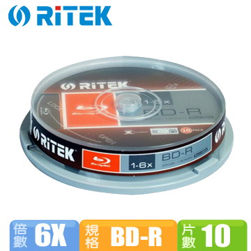 RiTEK錸德 X版 6X BD-R 25G 藍光片(10布丁)