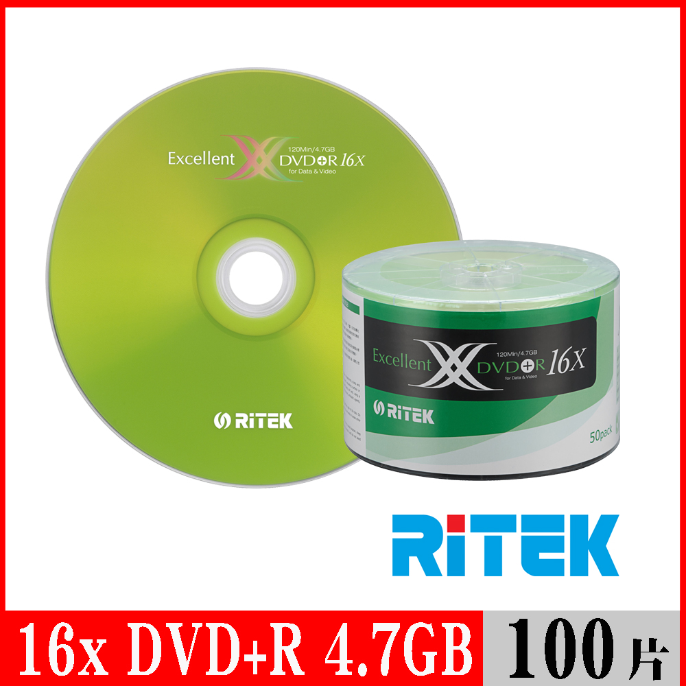 RIDATA 錸德 RITEK 16x DVD+R 4.7GB X版/100片裸裝