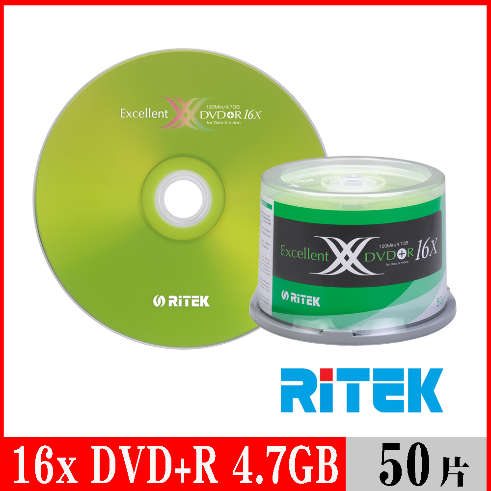 RIDATA 錸德 RITEK 16x DVD+R 4.7GB X版/50片布丁桶裝