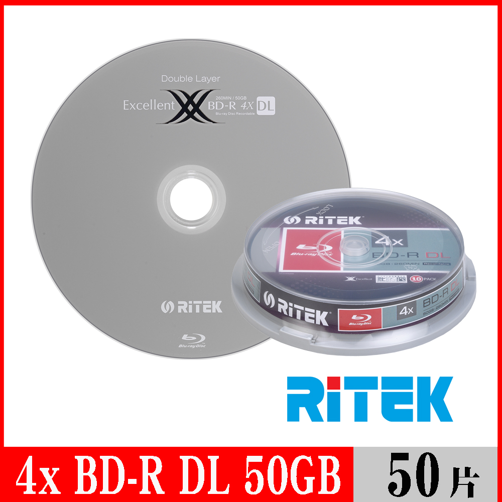 RIDATA 錸德 RITEK 4x BD-R DL 50GB 藍光片 X版/30片布丁桶裝