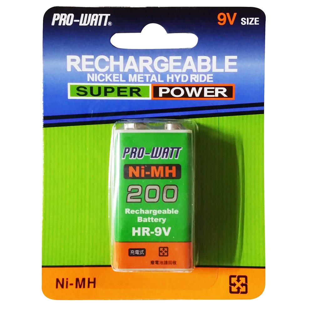 (3入組) PRO-WATT 9V鎳氫200mAh充電電池 HR-9V（其他規格）