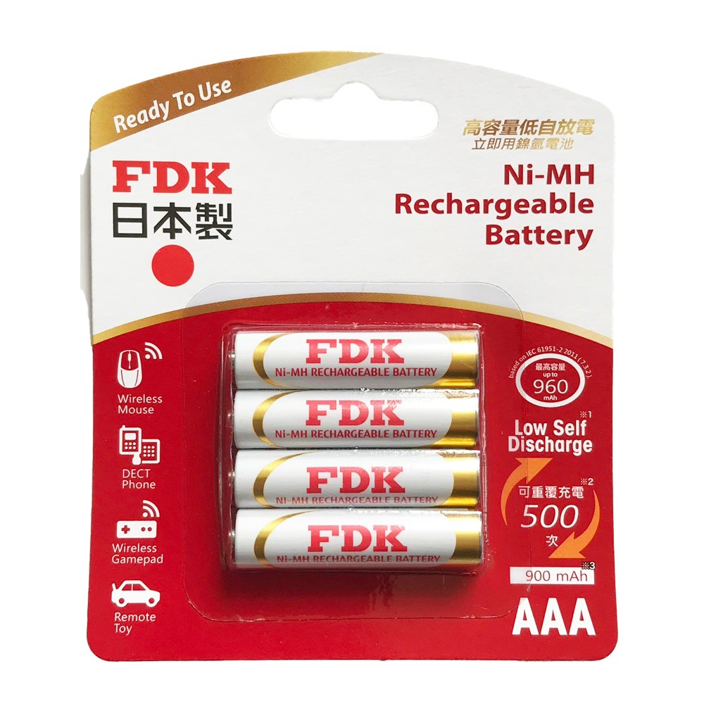 FDK 日本  大容量低自放電   4號 4入充電電池 HR4UTHFA-4 (2卡/組)（其他規格）
