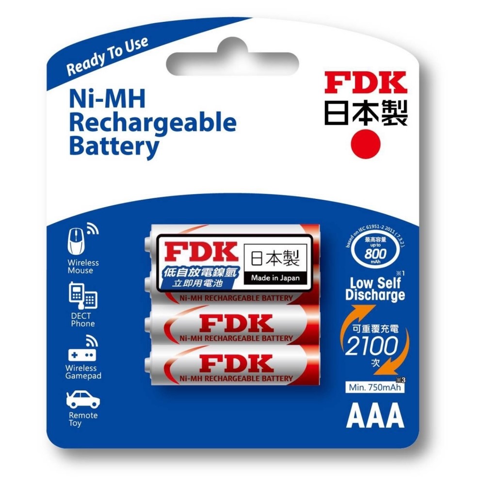 FDK 日本 大容量低自放電 4號 4入充電電池 HR4UTFA-4