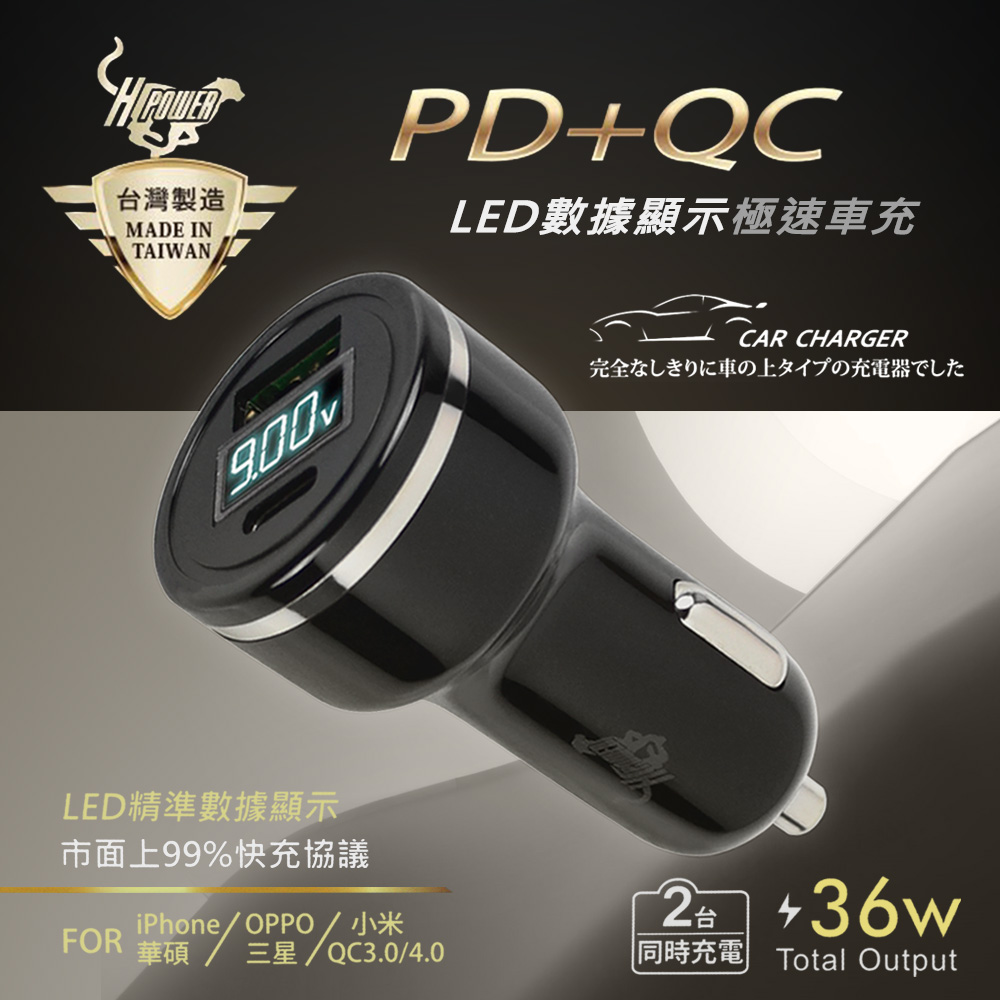 台灣製造pd Qc3 0 36w雙孔液晶顯示車用全協議快速充電器 車充 Pchome 24h購物
