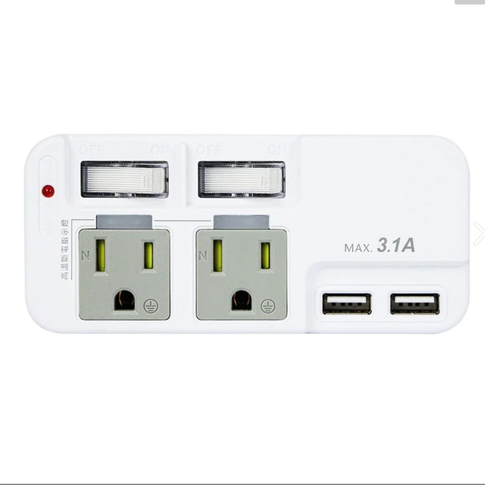 KINYO 3P 2開2插2USB分接器 (GIU-3222)