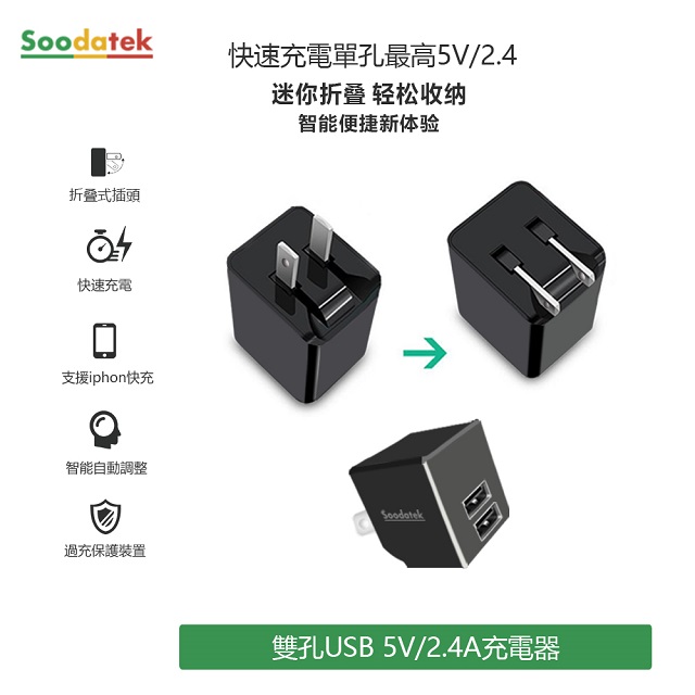 雙孔USB 5V/2.4A旅充/SHU2-PC524BL