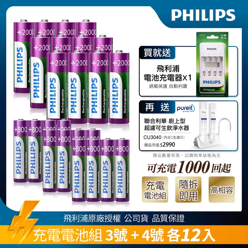 [情報] PHILIPS 3+4號電池各12顆+淨水器 $1580