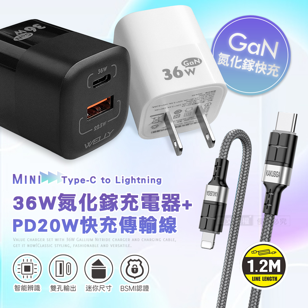 WELLY 威力 36W氮化鎵GaN 雙孔充電器+（其他規格）